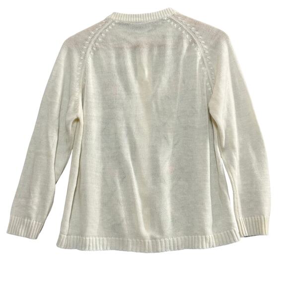 Vintage White Hand Embroidered Rosebud Knit Cardigan Sweater Cottagecore Grandma - Picture 2 of 6